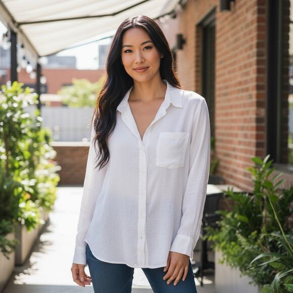 H&M White Linen Button-Down Blouse – Size XS – Lightweight & Breathable - Picture 1 of 7